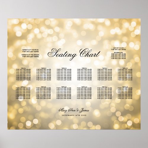 Wedding Seating Chart Gold Glitter Lights