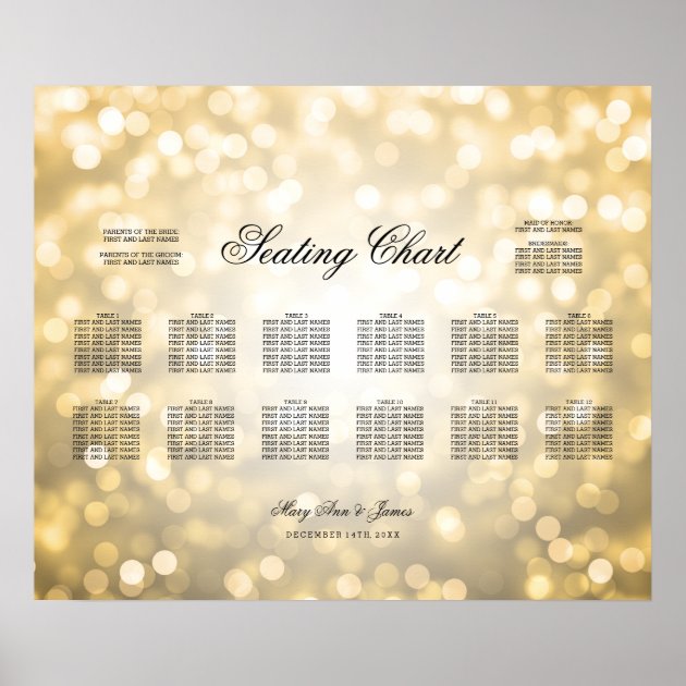 Wedding Seating Chart Gold Glitter Lights Poster