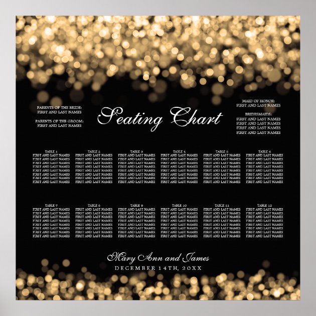 Wedding Seating Chart Gold Lights Poster