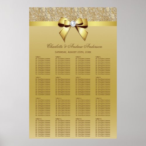 Wedding Seating Chart Gold Sequins Bow