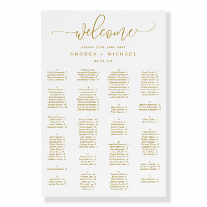 Wedding Seating Chart Gold Swirly Script 24x36 Foam Board