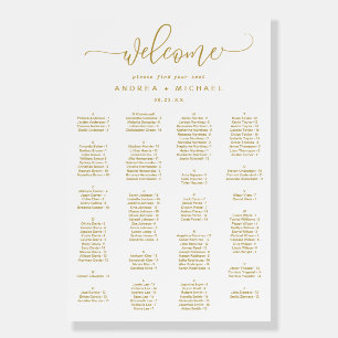 Wedding Seating Chart Gold Swirly Script 24x36 Foam Board