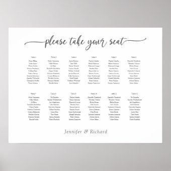 WEDDING SEATING CHART HORIZONTAL 9, | Zazzle