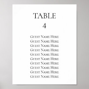 Wedding Seating Chart Individual Page Any Size