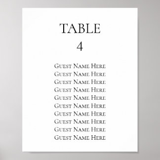 Wedding Seating Chart Individual Page Any Size