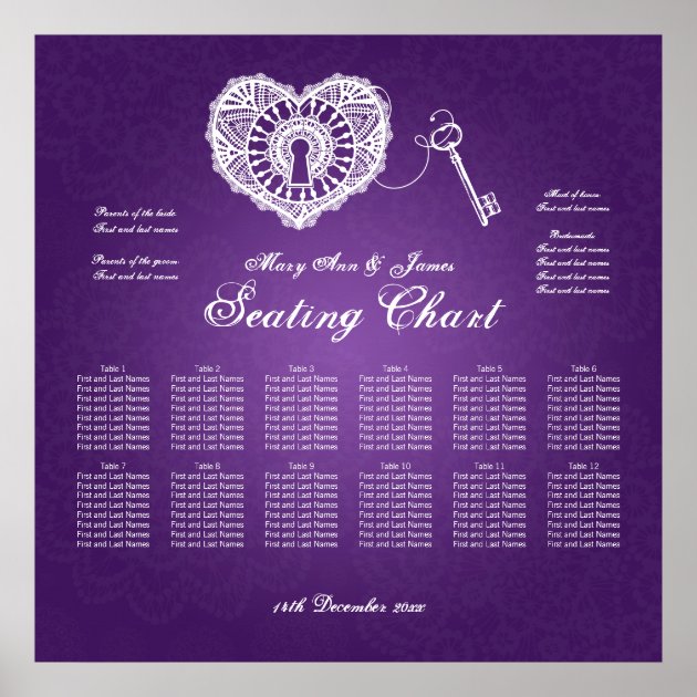 Wedding Seating Chart Key To My Heart Purple