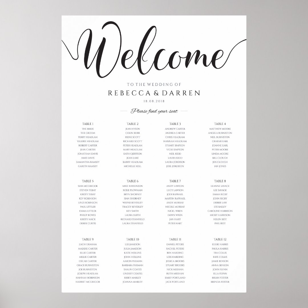 Wedding Seating Chart. Large Rustic Table Plan Poster Zazzle
