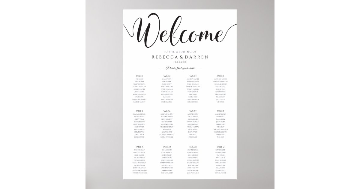 Wedding Seating Chart. Large Rustic Table Plan Poster Zazzle