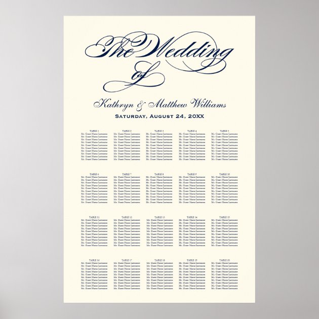 Wedding Seating Chart | Midnight Blue Calligraphy Poster