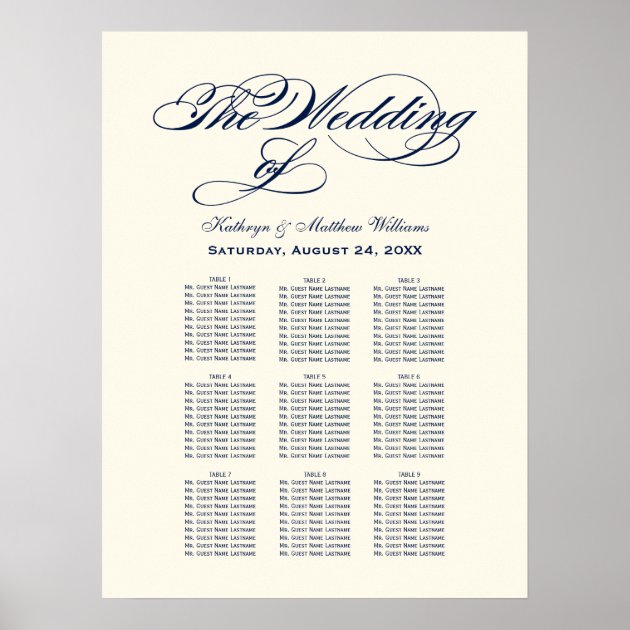 Wedding Seating Chart | Midnight Blue Calligraphy Poster
