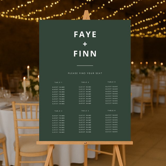 Wedding Seating Chart Minimal Dark Green Scandi Foam Board (Creator Uploaded)