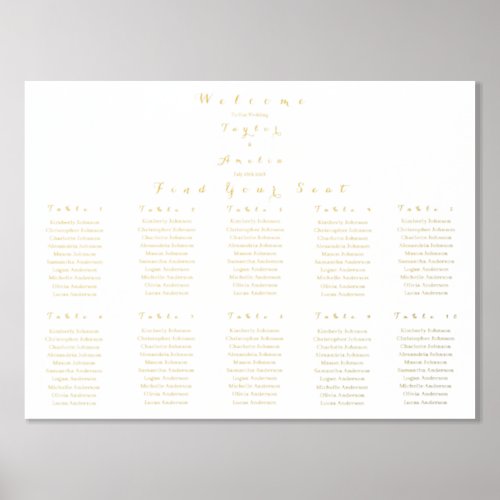 Wedding Seating Chart Minimal Real Gold Foil