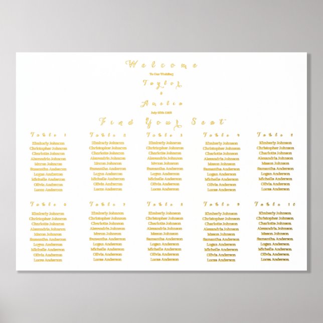 Wedding Seating Chart Minimal Real Gold Foil (Front)
