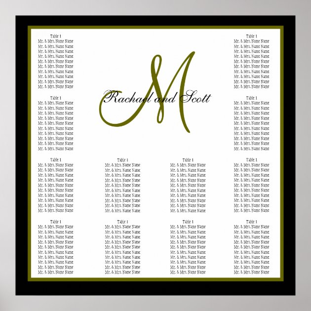 Wedding Seating Chart Monogram Names Poster