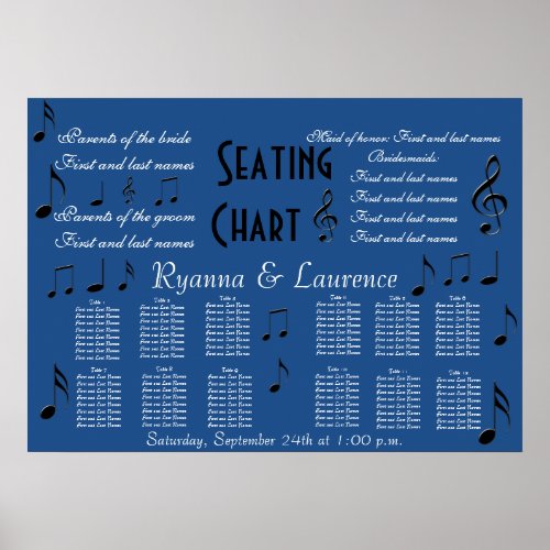 Wedding Seating Chart Music Notes Something Blue