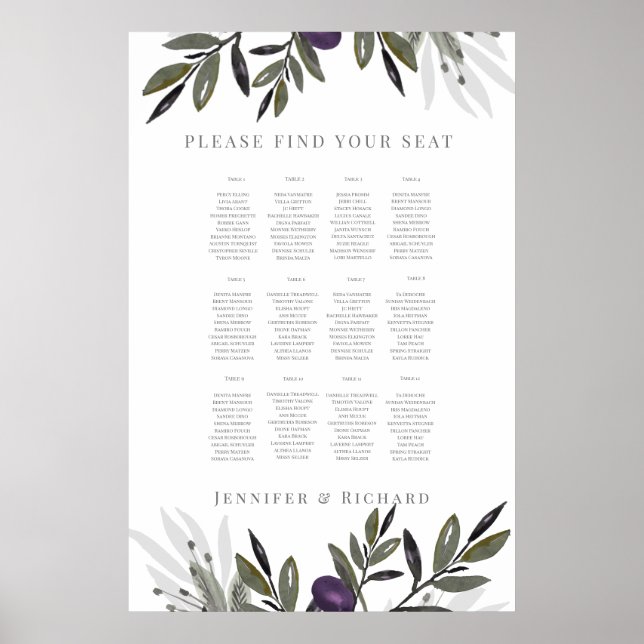 Wedding Seating Chart olives Tuscan 2 (Front)