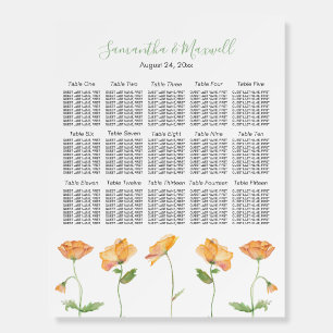 Wedding Seating Chart Orange Florals Foam Board