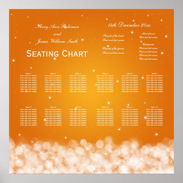Wedding Seating Chart Party Sparkle Orange (Front)