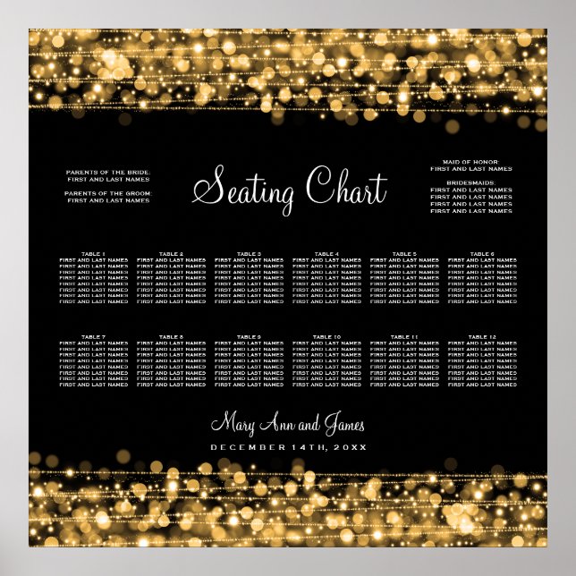 Wedding Seating Chart Party Sparkles Gold (Front)