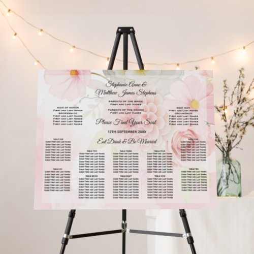 Wedding Seating Chart Pink Floral  Foam Board