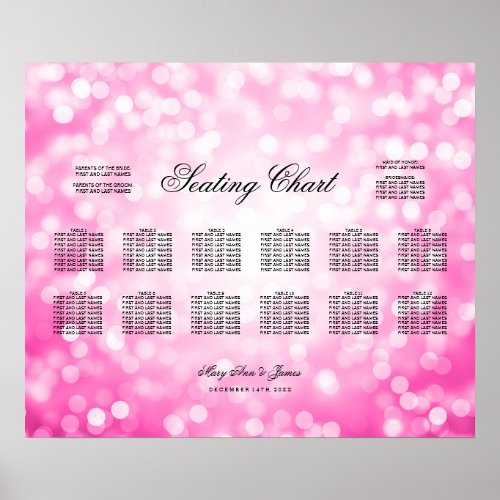 Wedding Seating Chart Pink Glitter Lights