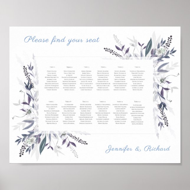 Wedding Seating Chart Poets garden, DUSKY BLUE (Front)