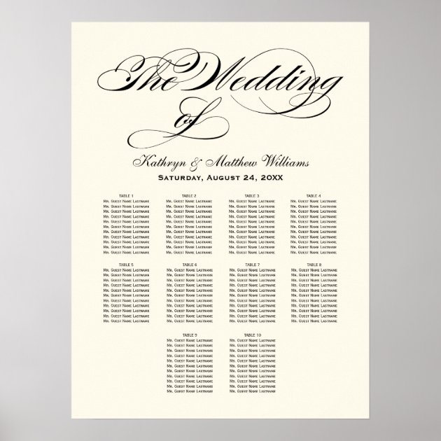 Wedding Seating Chart Poster | Black Calligraphy