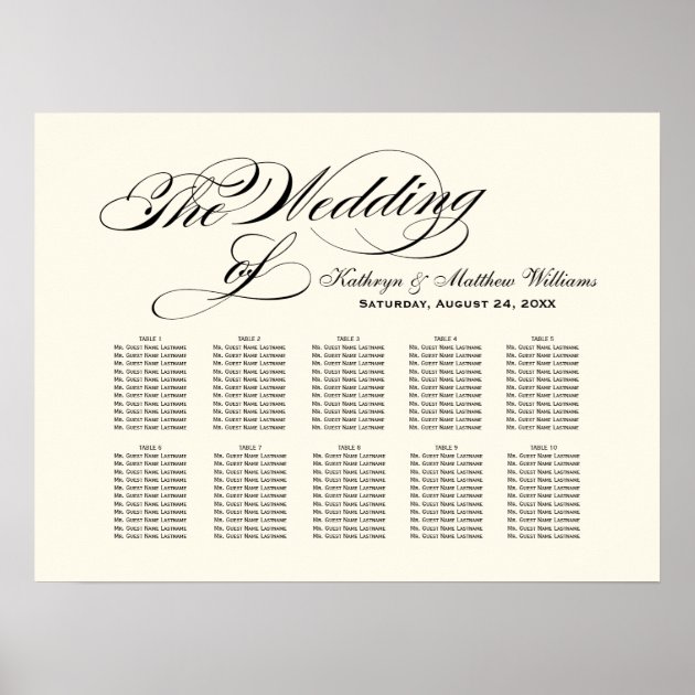 Wedding Seating Chart Poster | Black Calligraphy