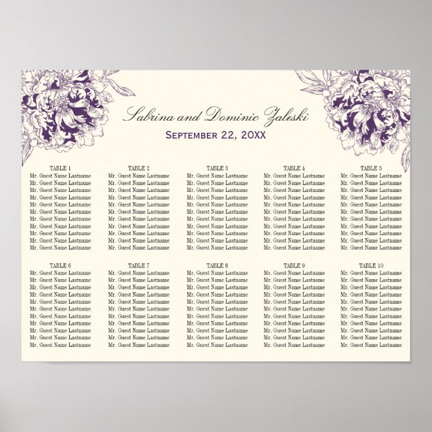 Wedding Seating Chart Poster | Floral Peony Design