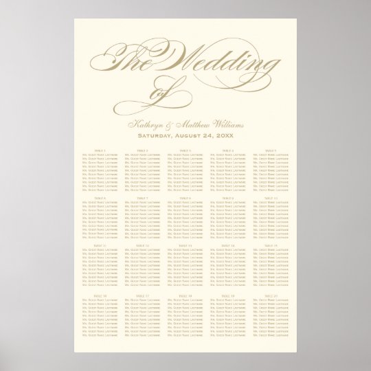 wedding seating chart poster gold calligraphy zazzle com wedding seating chart poster