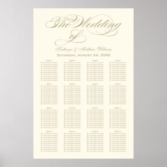 Wedding Seating Chart Poster | Gold Calligraphy | Zazzle.com