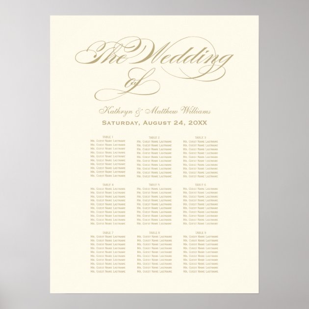 Wedding Seating Chart Poster | Gold Calligraphy