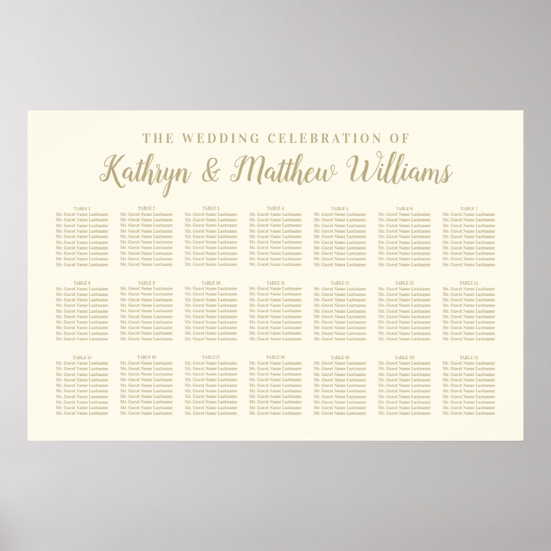 Wedding Seating Chart Poster Gold Celebration Zazzle