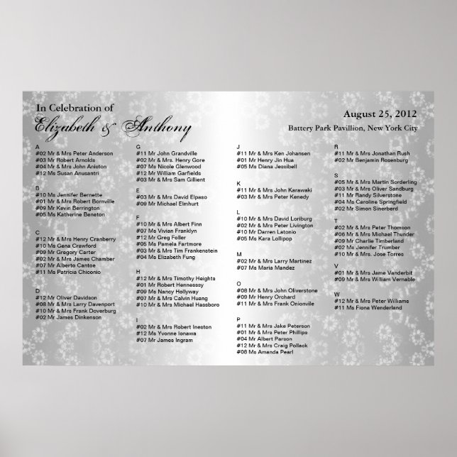 Wedding Seating Chart Poster Gray Floral (Front)
