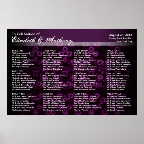 Wedding Seating Chart Poster Purple Vintage