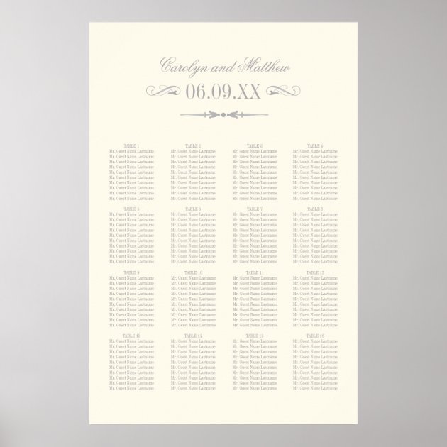 Wedding Seating Chart Poster | Silver Flourish