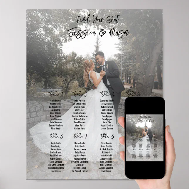 Wedding seating chart poster with photo | Zazzle