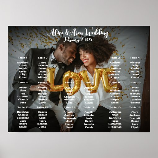 Wedding seating chart poster with photo | Zazzle