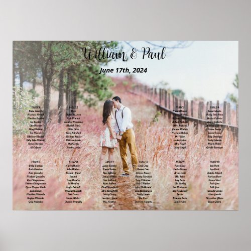 Wedding seating chart poster with photo