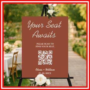 Wedding Seating Chart QR Boho Burnt Orange Rustic Foam Board