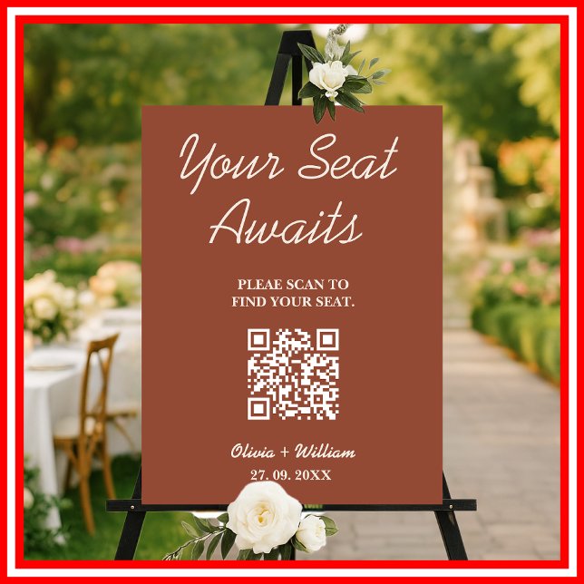 Wedding Seating Chart QR Boho Burnt Orange Rustic  Foam Board (Creator Uploaded)