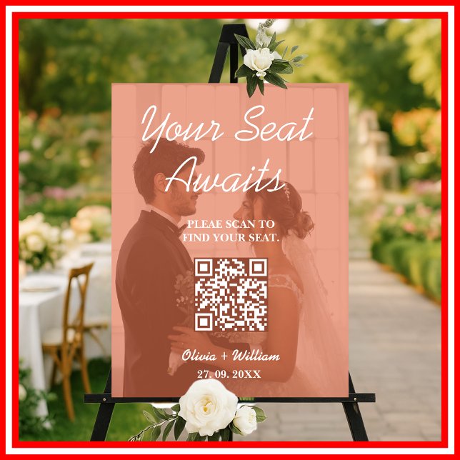 Wedding Seating Chart QR Boho Burnt Orange Rustic Foam Board (Creator Uploaded)
