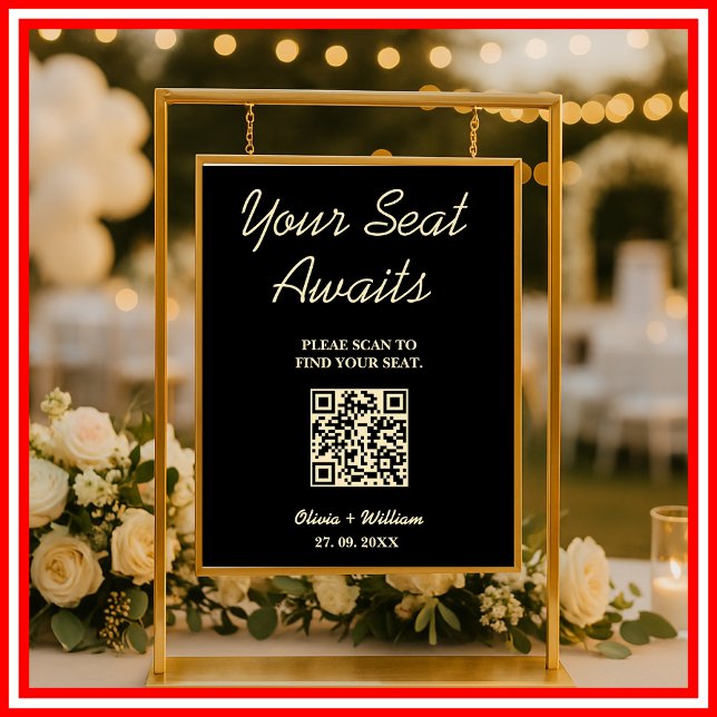 Wedding Seating Chart QR Code Butter Yellow Sign (Creator Uploaded)