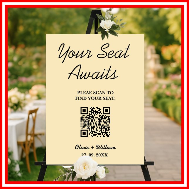 Wedding Seating Chart QR Code Butter Yellow Sign (Creator Uploaded)