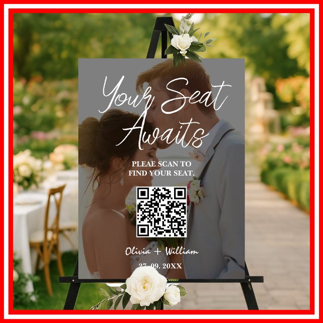 Wedding Seating Chart QR Code Elegant Script  Foam Board (Creator Uploaded)