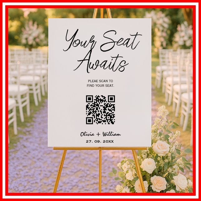 Wedding Seating Chart QR Code Elegant Script  Foam Board (Creator Uploaded)