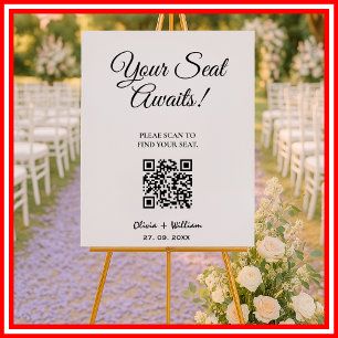 Wedding Seating Chart QR Code Elegant Script  Foam Board