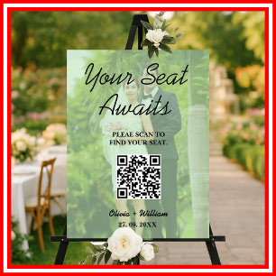 Wedding Seating Chart Sage Green QR Code Photo  Foam Board
