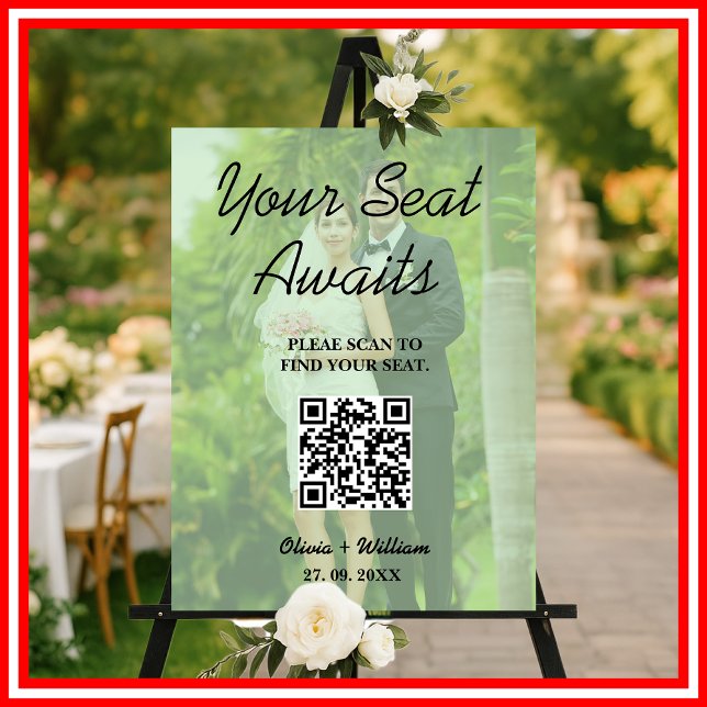 Wedding Seating Chart Sage Green QR Code Photo  Foam Board (Creator Uploaded)