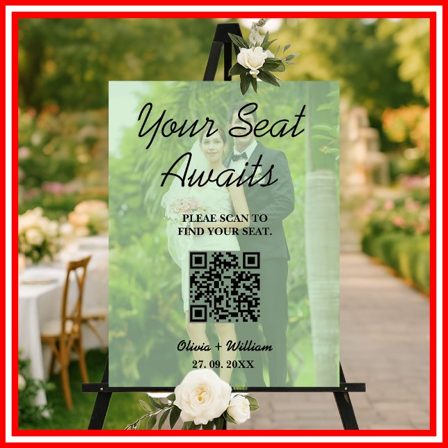 Wedding Seating Chart Sage Green QR Code Photo  Foam Board (Creator Uploaded)
